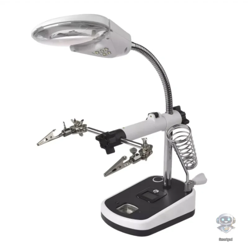 Тримач для паяння MG16090C "Третя рука" з лупою 3.5X/10X та LED-підсвіткою
