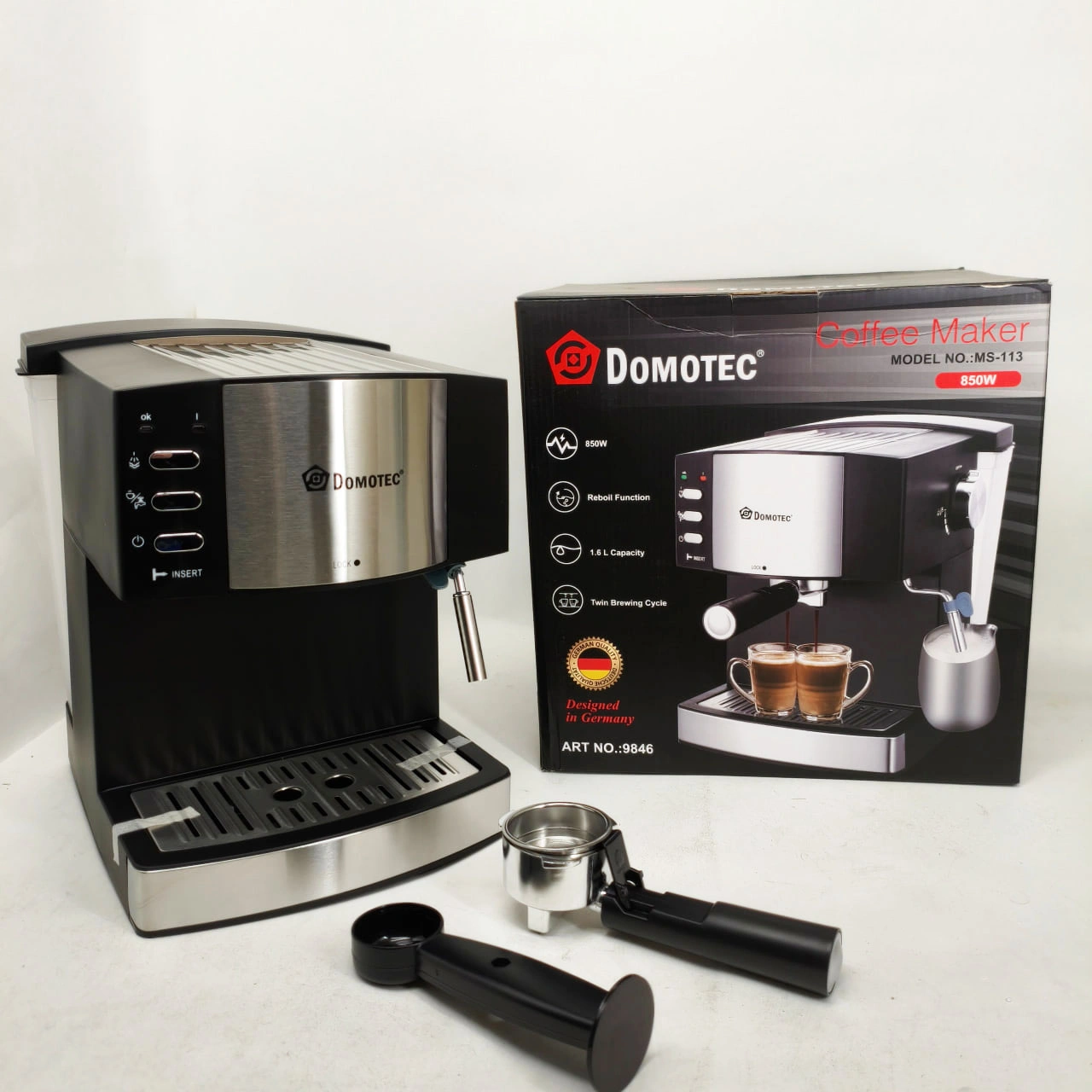 Електрична кавоварка Domotec MS-113, еспресо-машина 850 Вт, 15 бар, 1,6 л