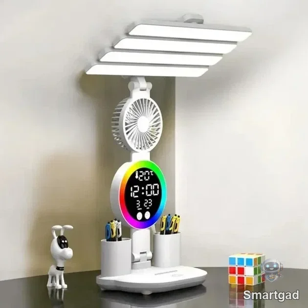 Настільна LED лампа KRX-104 з вентилятором, дисплеєм та акумулятором 3200mAh