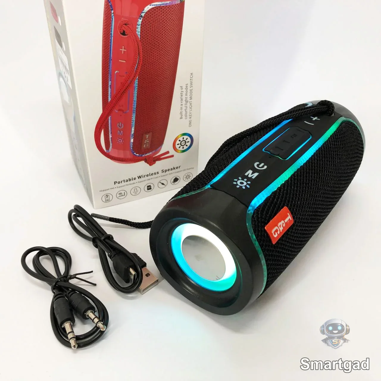 Портативна Bluetooth-колонка з FM-радіо, підсвічуванням, USB, AUX та MicroSD/TF