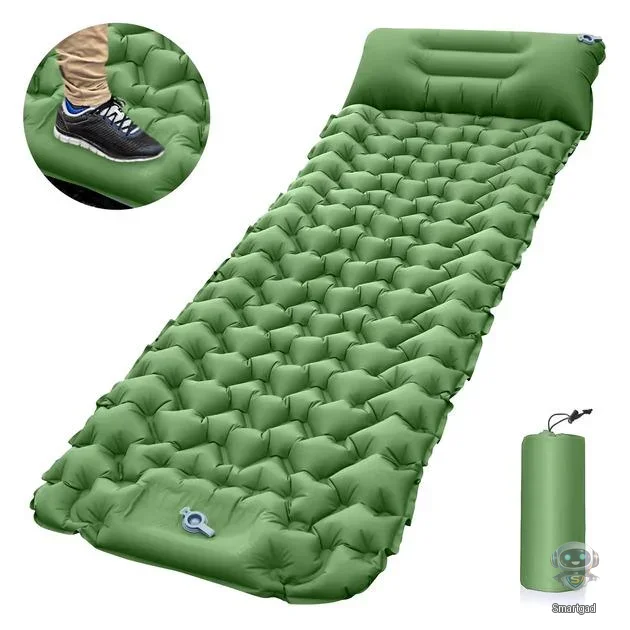 Туристичний надувний матрац-каремат з подушкою та вбудованим насосом Outdoor Sleeping (60х190 см) (Салатовий)