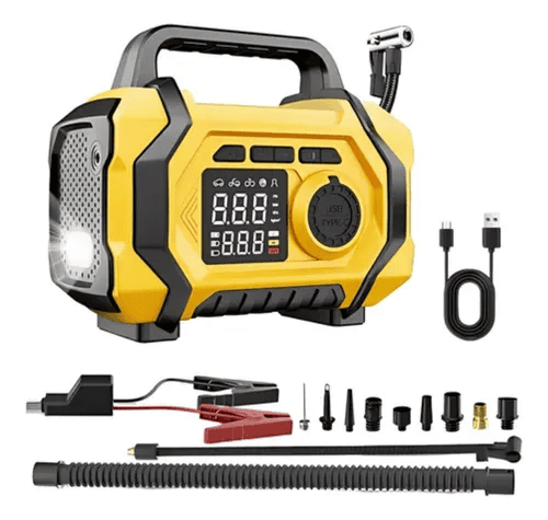 Портативний міні-компресор ATJ-201 для авто з Powerbank і цифровим дисплеєм