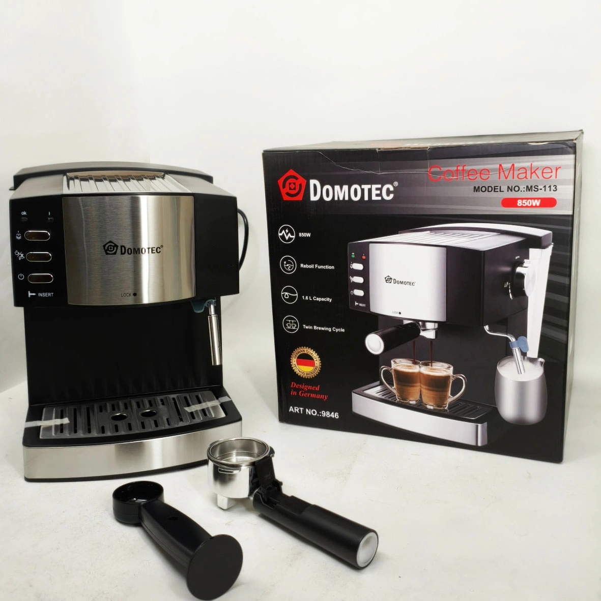 Електрична кавоварка Domotec MS-113, еспресо-машина 850 Вт, 15 бар, 1,6 л фото 2