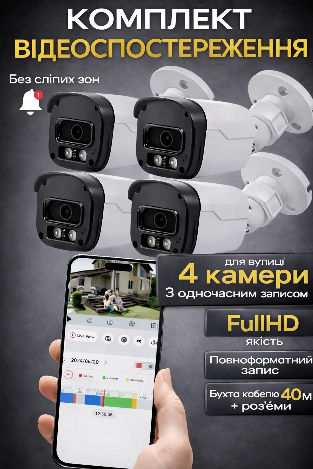 Комплект відеоспостереження UCAM DVR KIT, 4 камери