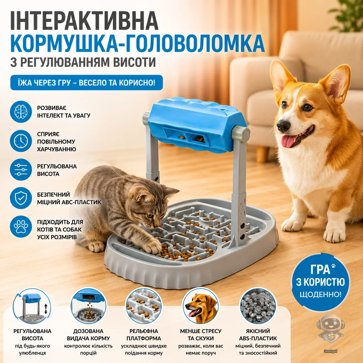 Інтерактивна годівниця-головоломка OEM Puzzle Feeder для собак і котів з регулюванням висоти