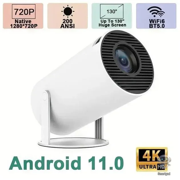 Портативний смарт-проектор LED з Wi-Fi та Bluetooth на Android 11 білий (1280х720P)