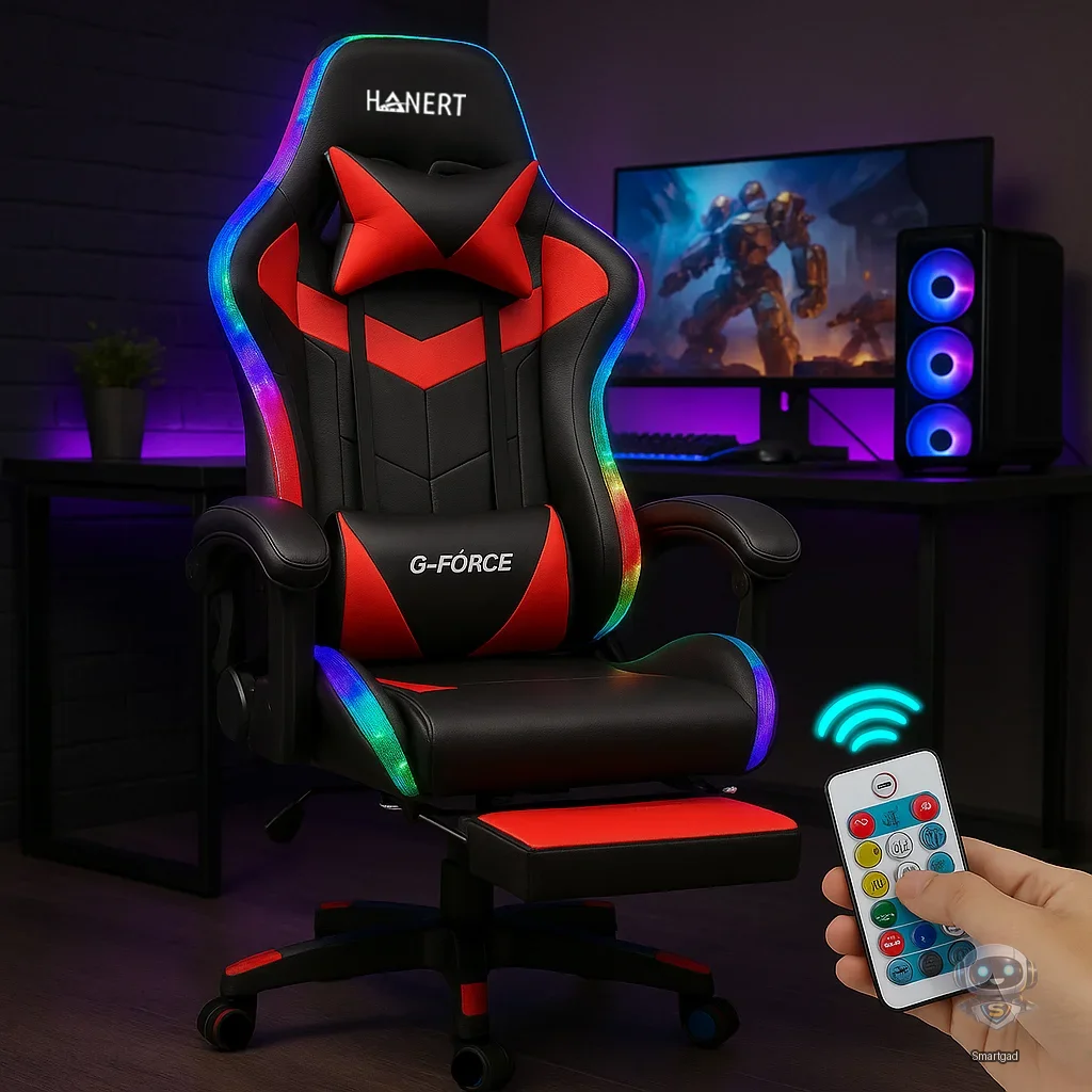 Професійне геймерське крісло з контурним RGB-підсвічуванням та підставкою для ніг