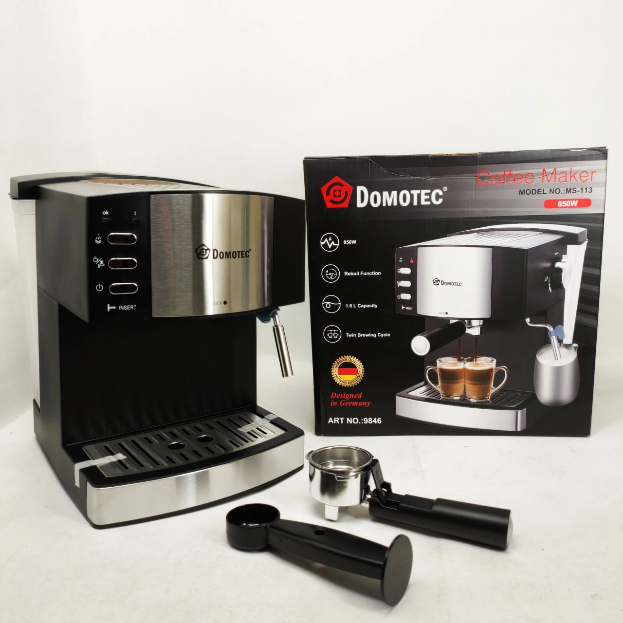 Електрична кавоварка Domotec MS-113, еспресо-машина 850 Вт, 15 бар, 1,6 л фото 5