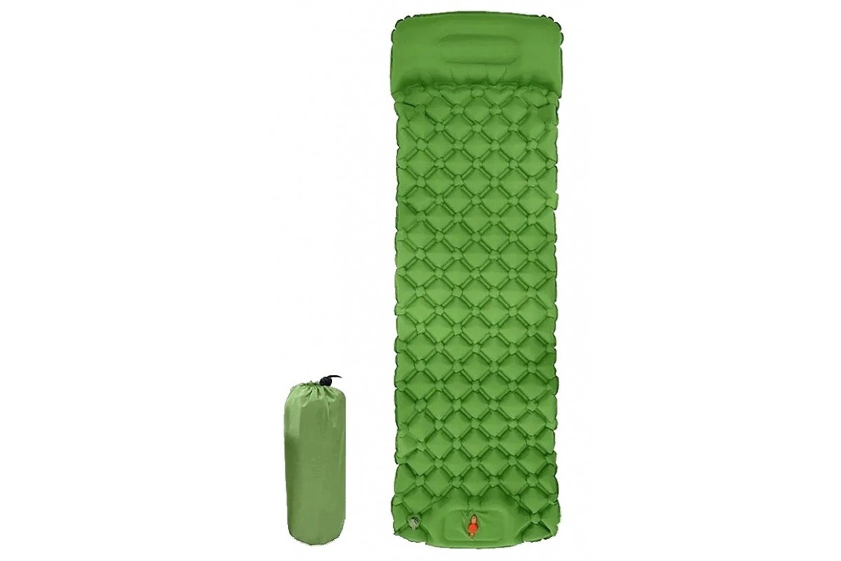 Надувний туристичний килимок з подушкою 190×60×5 см, матрац для кемпінгу з чохлом