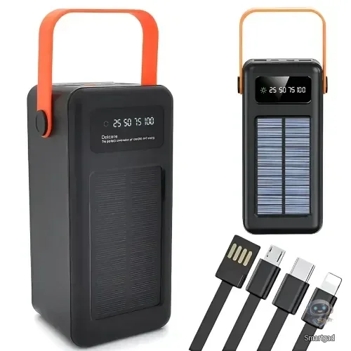 Портативний зарядний пристрій (Power Bank) YM-638-CX із сонячною панеллю та вбудованими кабелями / 100000 mAh / Чорний