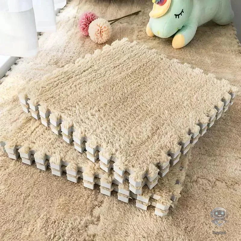 Модульний килимок-пазл з плюшевим покриттям 30x30 см (10 деталей, товщина 1.5 см, Світло-коричневий)