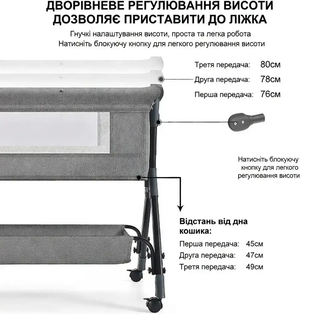 Дитяче складане ліжечко-колиска з москітною сіткою Light Grey фото 4