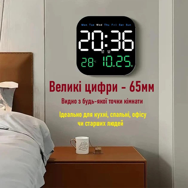 Електронний настінний годинник DS-3828L з термометром і гігрометром фото 3