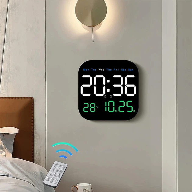 Електронний настінний годинник DS-3828L з термометром і гігрометром фото 2