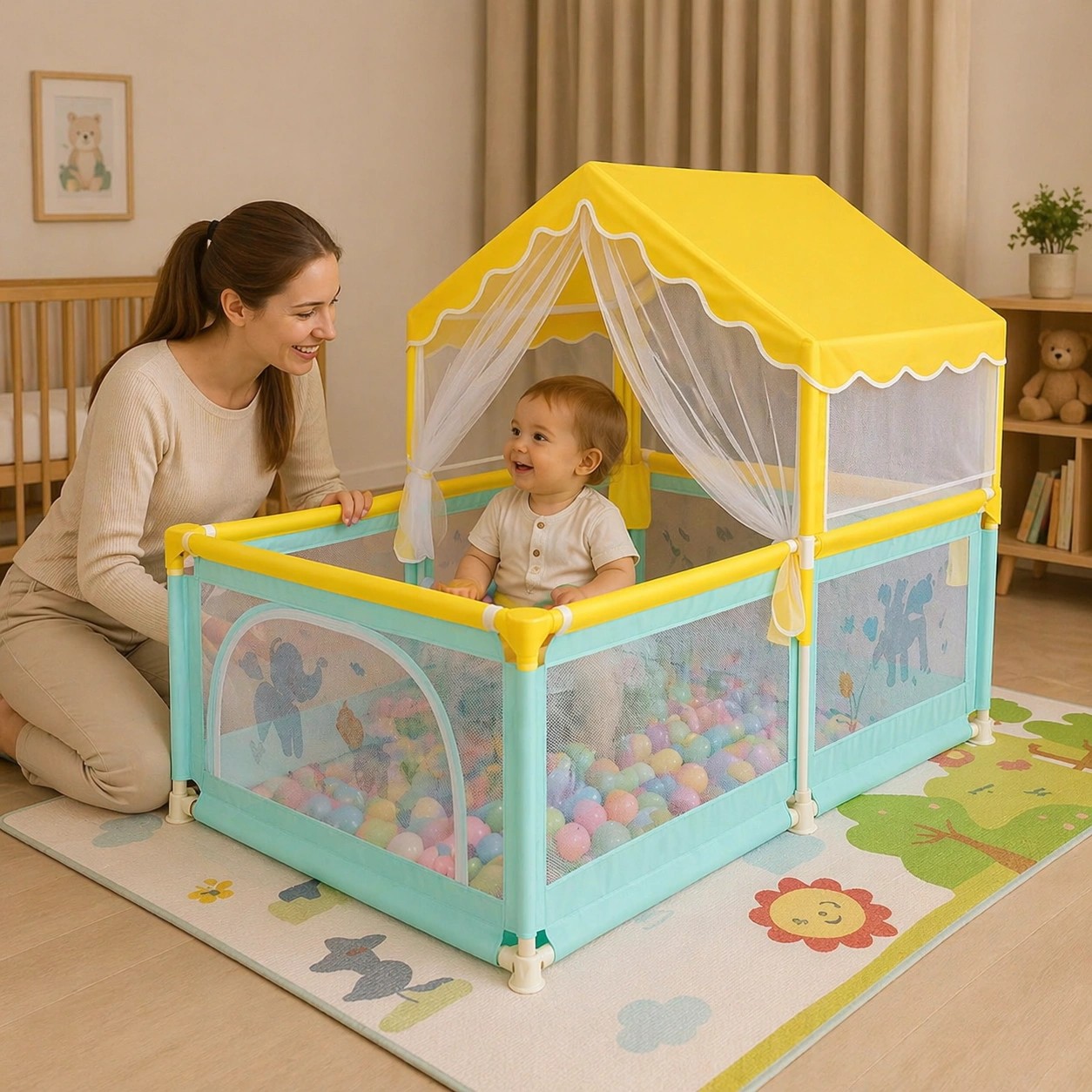 Дитячий ігровий манеж 180×120 см з навісом та москітною сіткою