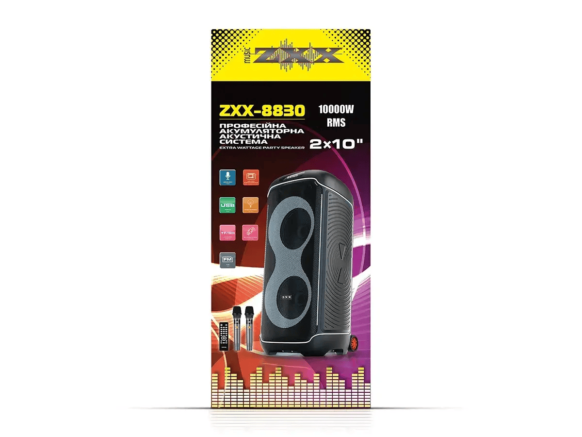 Акустична переносна колонка ZXX-8830 80Вт 2×10 фото 3