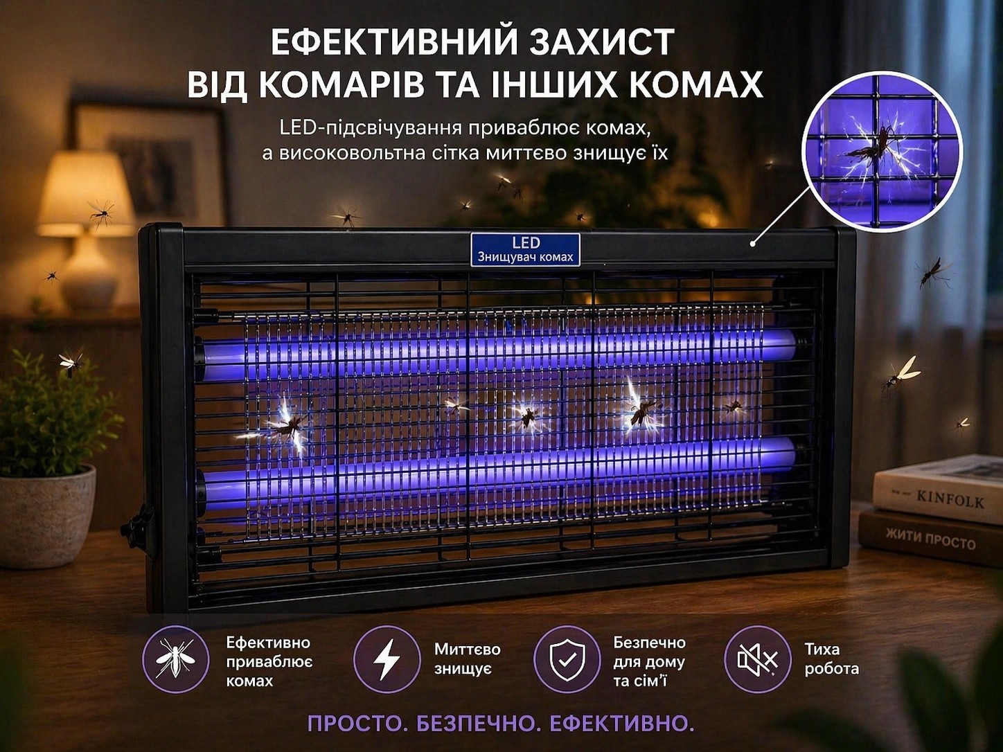 Пастка для комах Mosquito Killer Lamp AZ-969, LED УФ лампа-знищувач комарів 30W