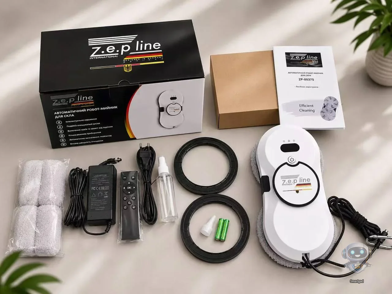 Робот для миття вікон Zepline ZP-00375 90 Вт з авторозпиленням та пультом білий