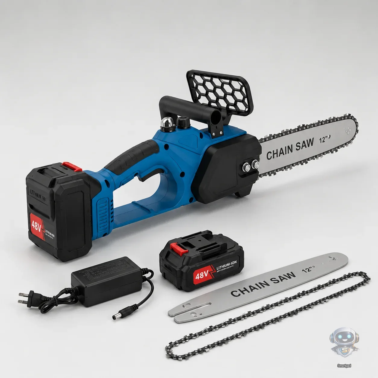 Акумуляторна ланцюгова пила Vollyx 2в1 (синя) з двома шинами (12", 16") та 2 АКБ