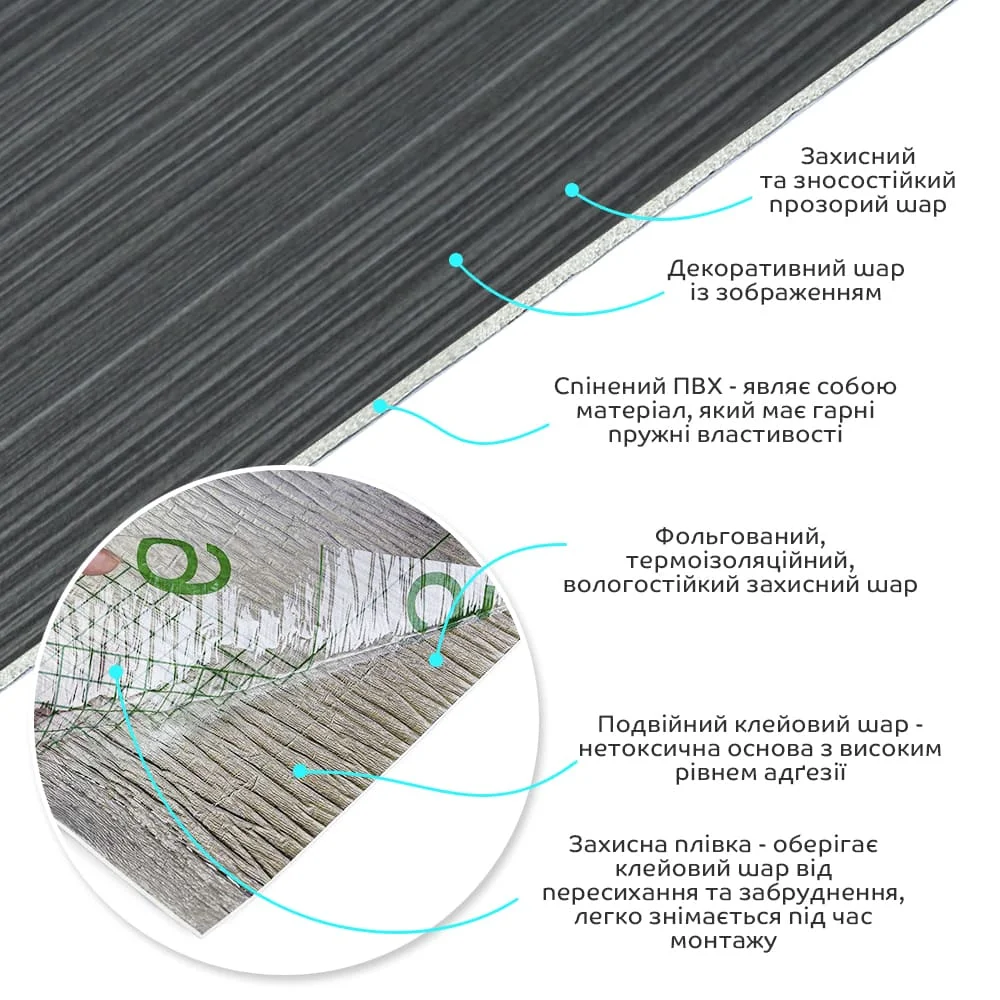 Вінілова самоклеюча плитка в рулоні ПВХ 600×3000×2 мм, матова, вологостійка,  фото 2