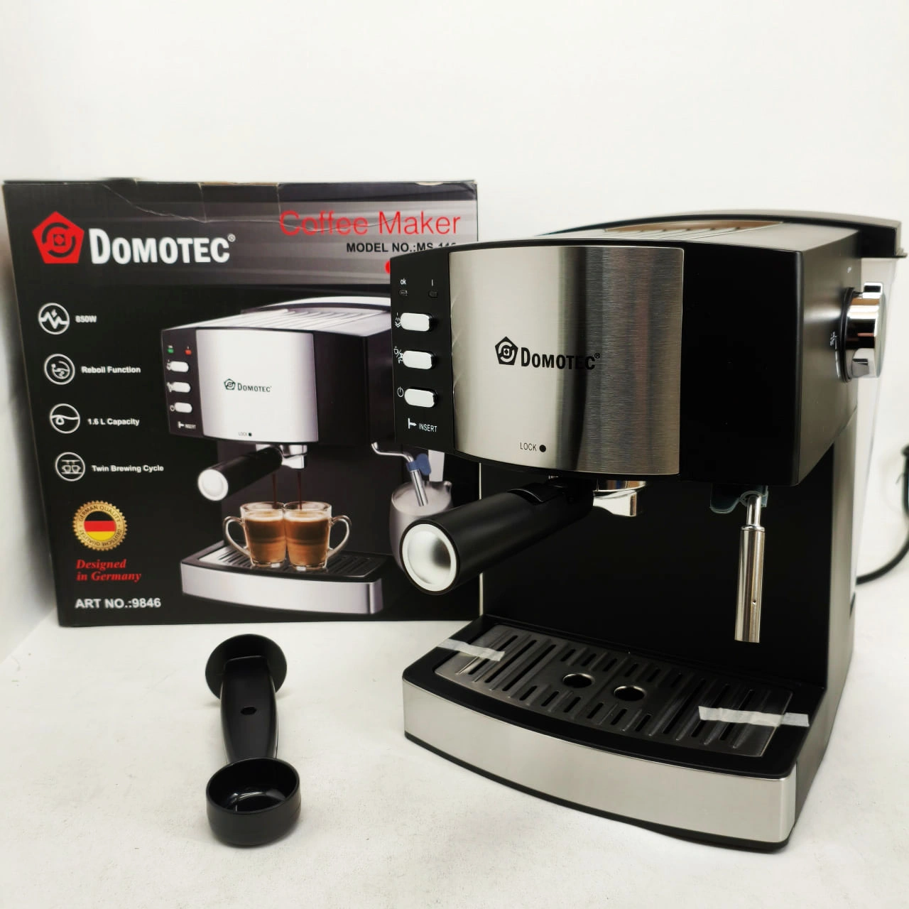 Електрична кавоварка Domotec MS-113, еспресо-машина 850 Вт, 15 бар, 1,6 л фото 3