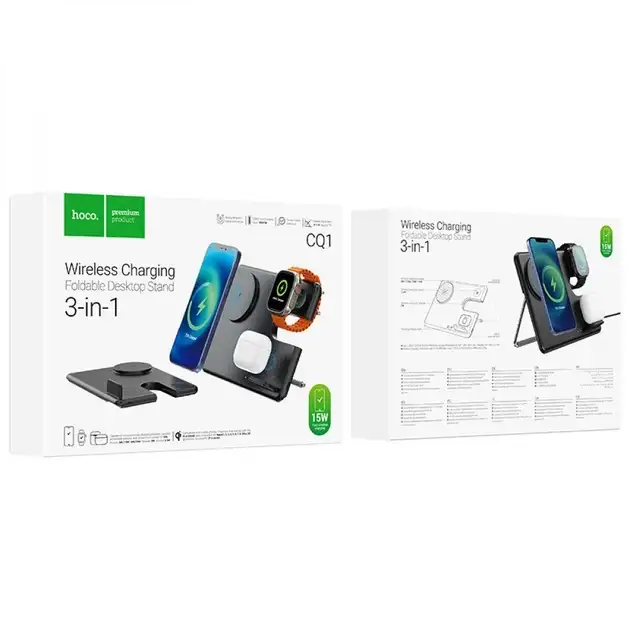 Бездротова зарядна станція Hoco CQ1 3в1 15W для iPhone, Apple Watch та AirPods фото 3