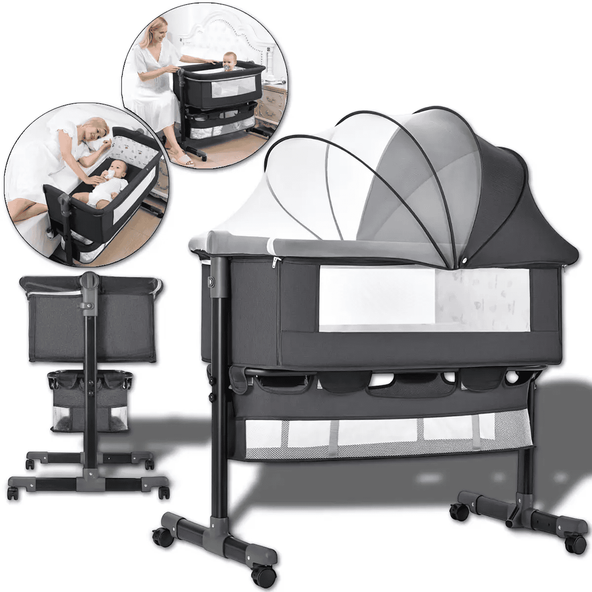 Дитяче складане ліжечко-колиска з москітною сіткою Light Grey